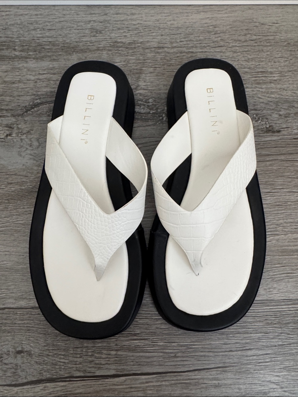 Billini White Croc-Embossed Platform Thong Sandals